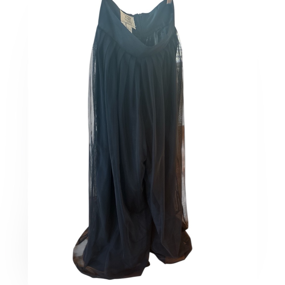 Carmen Marc Valvo Black Wide leg silk pants tulle overlay maxi skirt size 4